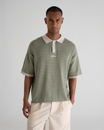 Abstract Knitted Polo Green