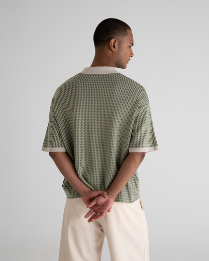 Abstract Knitted Polo Green