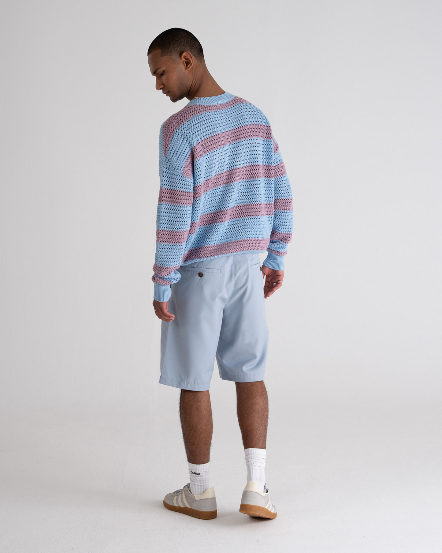 Rough Striped Knit Sweater Blue