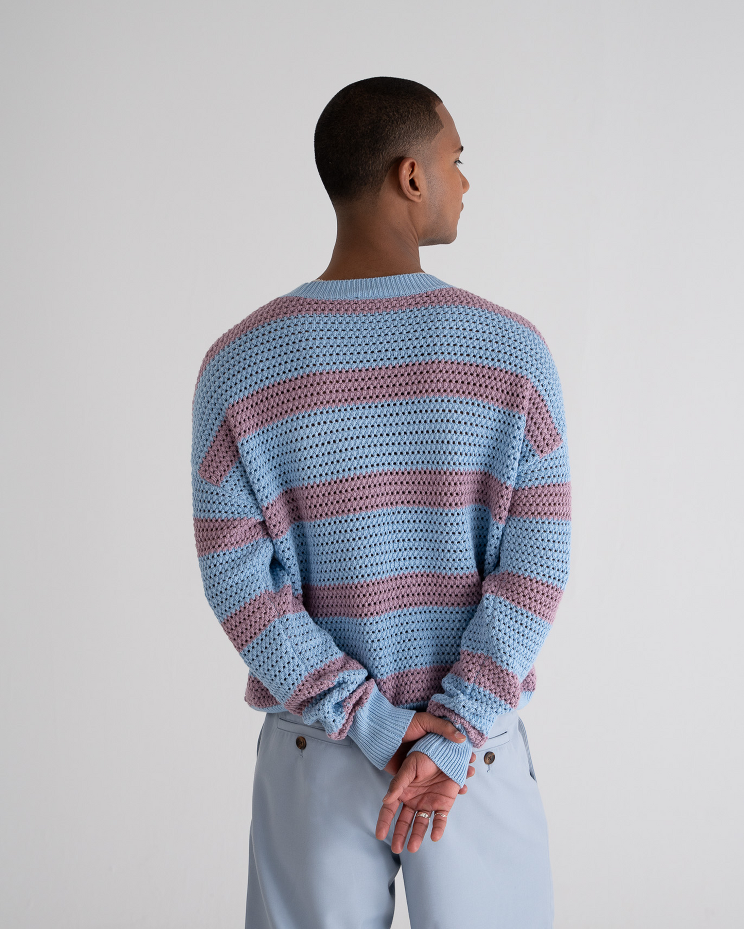 Rough Striped Knit Sweater Blue