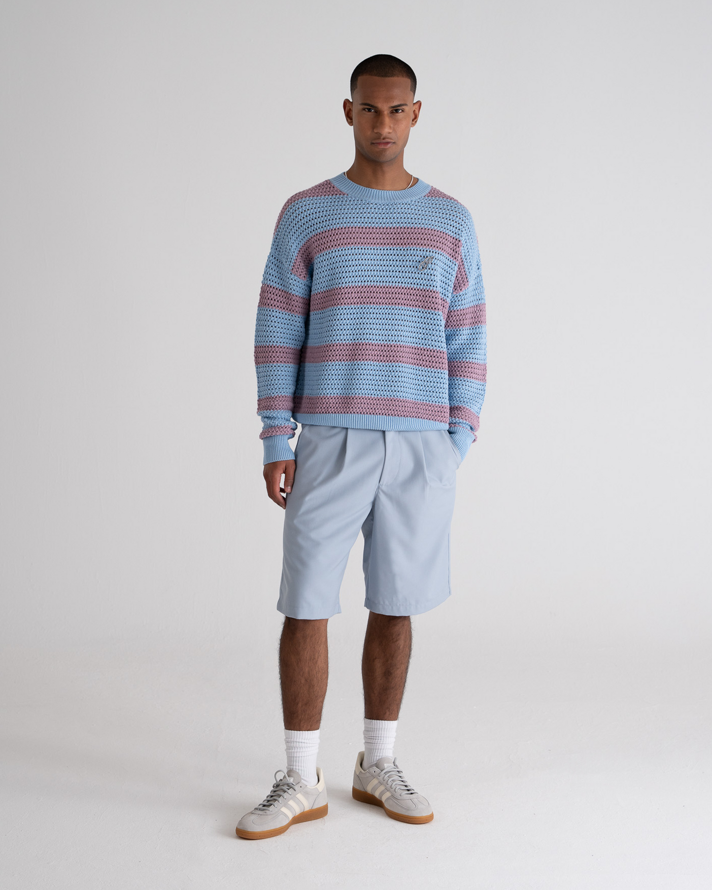 Rough Striped Knit Sweater Blue