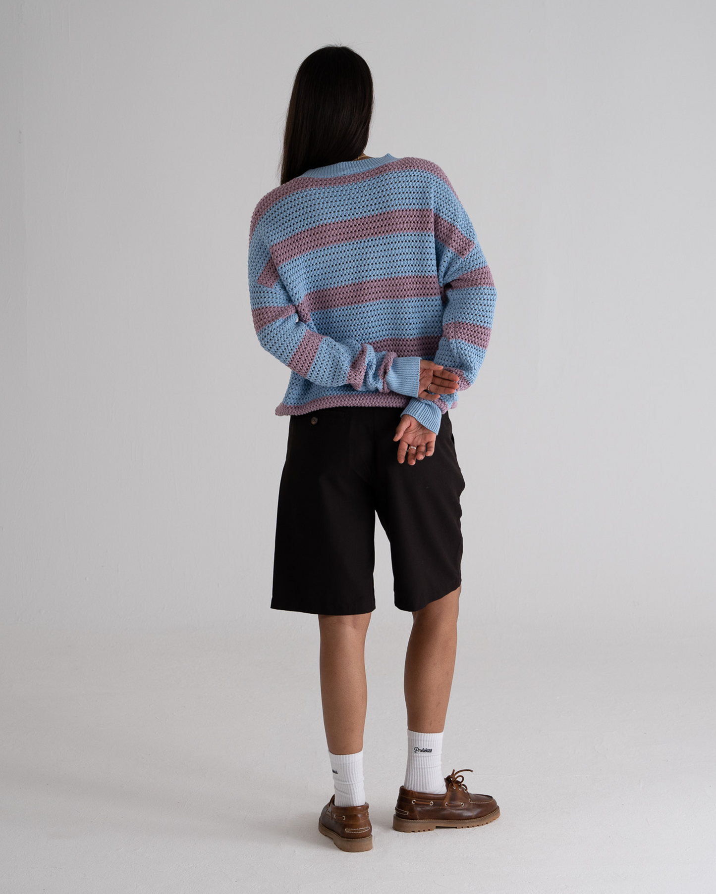 Rough Striped Knit Sweater Blue