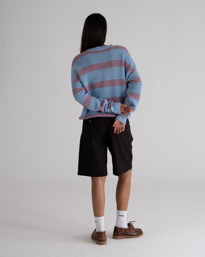 Rough Striped Knit Sweater Blue