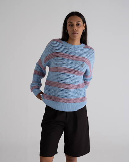 Rough Striped Knit Sweater Blue