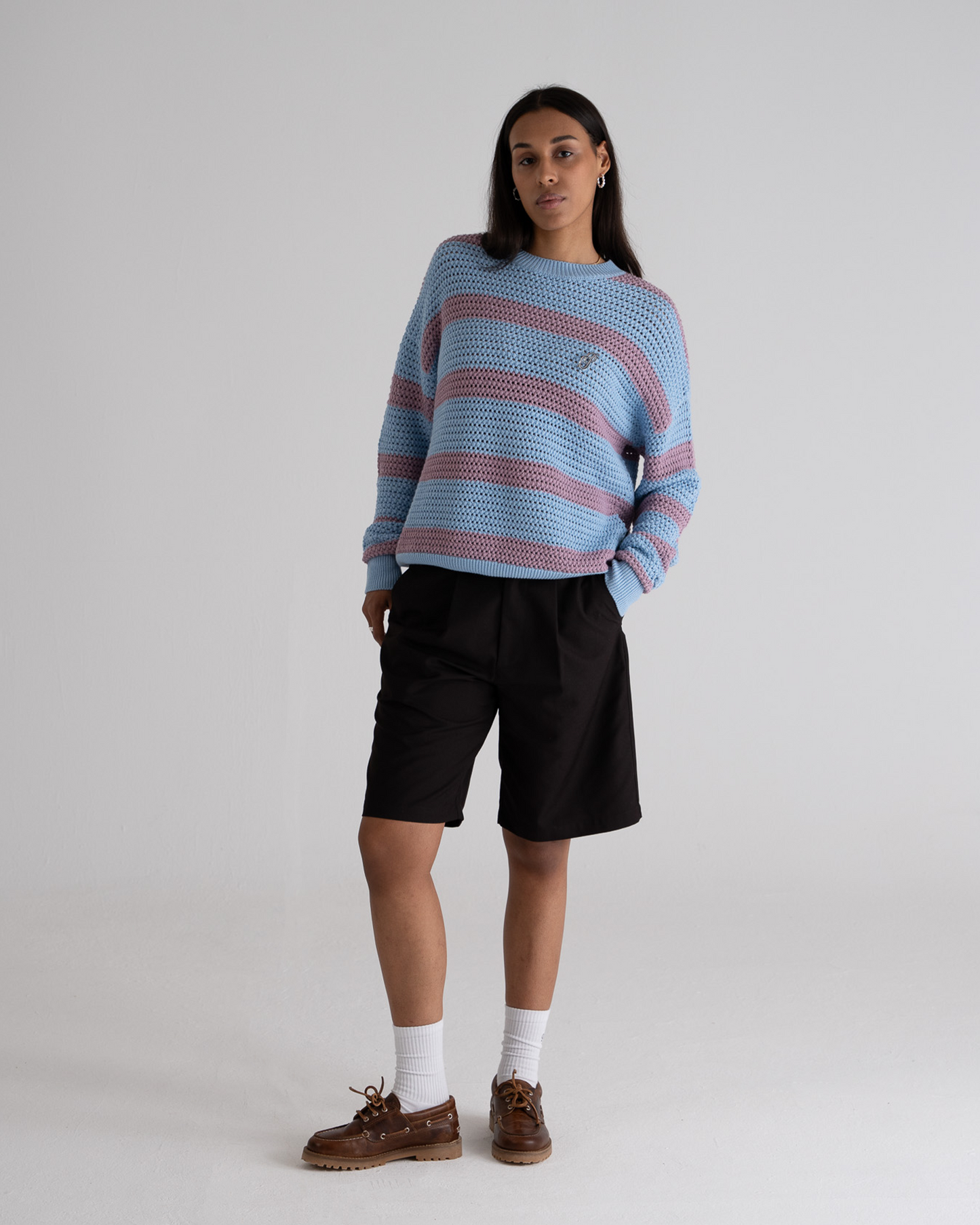 Rough Striped Knit Sweater Blue