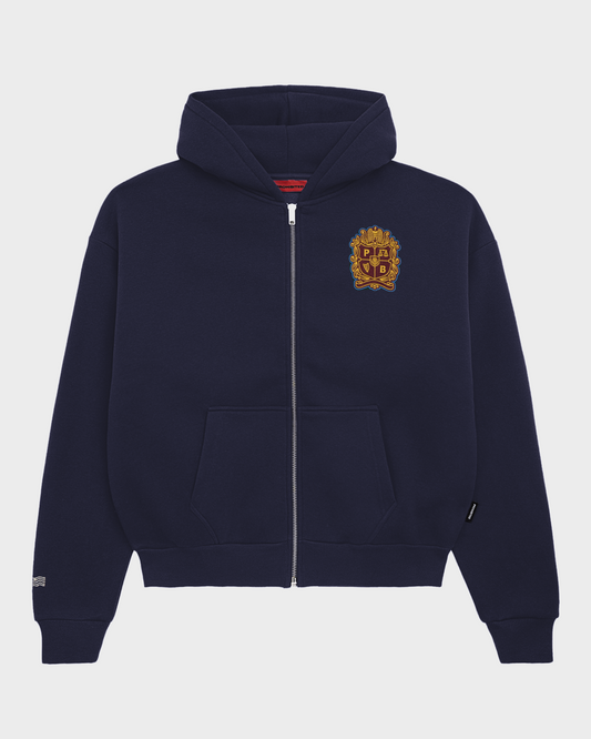 Emblem Patch Zip-Hoodie Navy