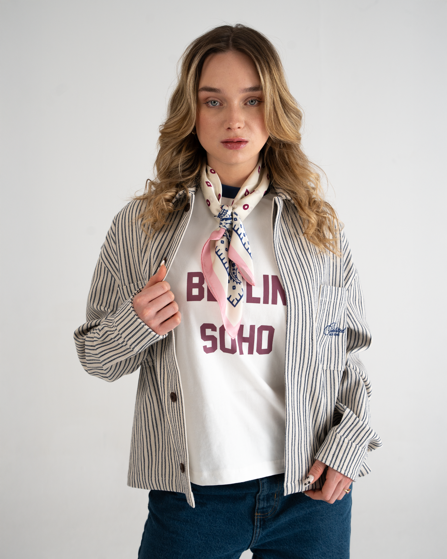Striped Harrington Jacket True Blue