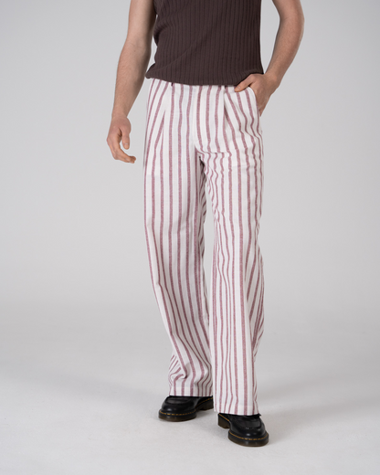 Striped Linen Pants Red