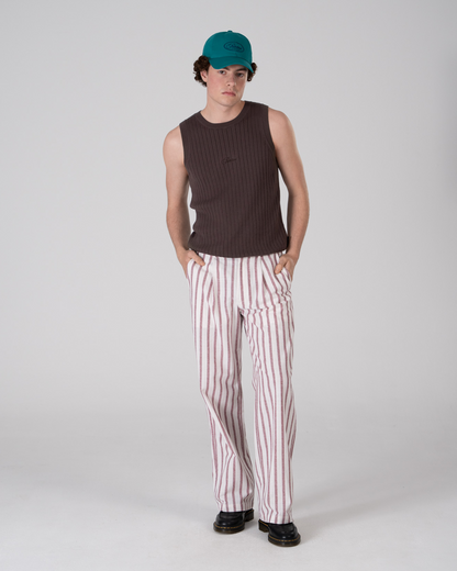 Striped Linen Pants Red