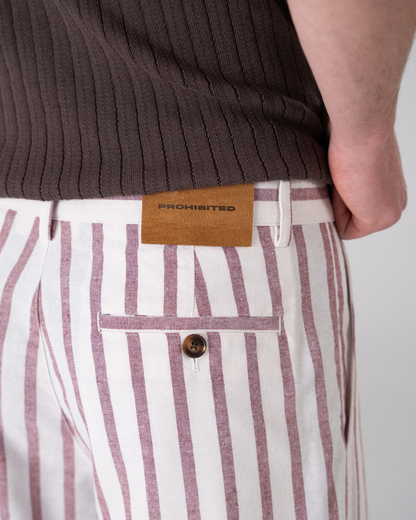 Striped Linen Pants Red