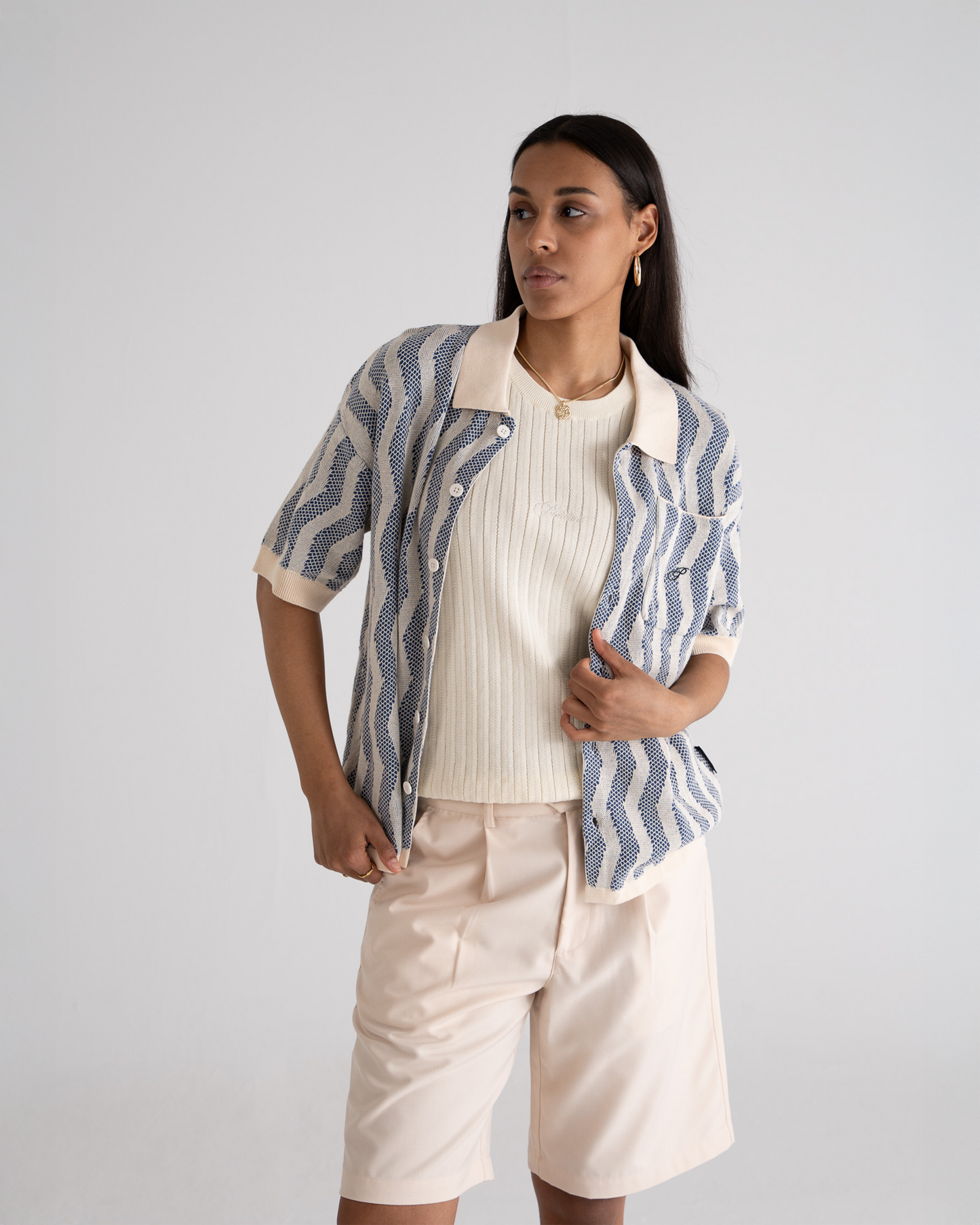 Zig Zag Knitted Shirt Blue