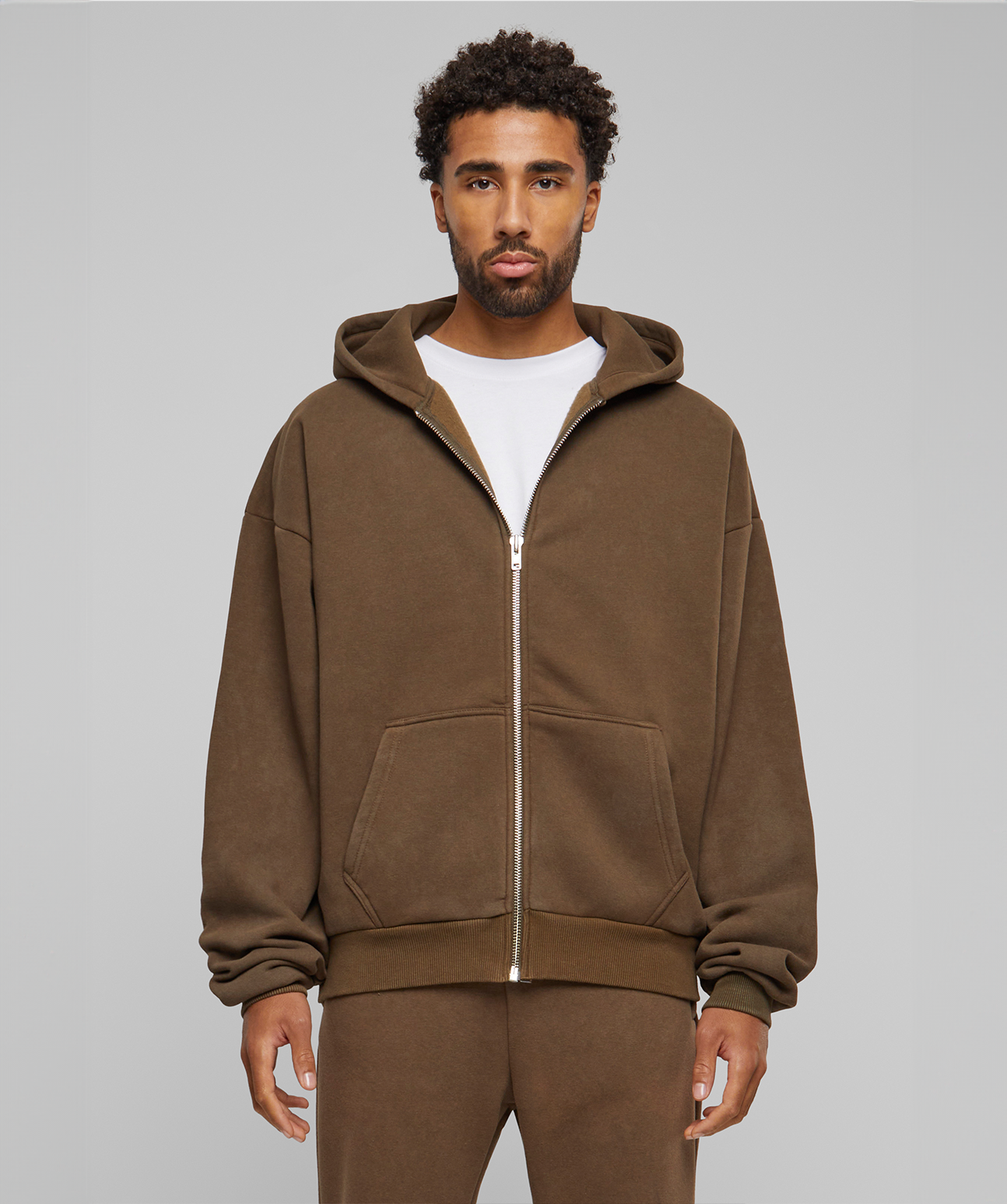 Oversized Zip-Hoodie Mokka (Stone Washed)